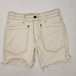 Free People Sz 24 Rebel Denim Shorts Rouser Button Fly Long Cut-Off Alterd
